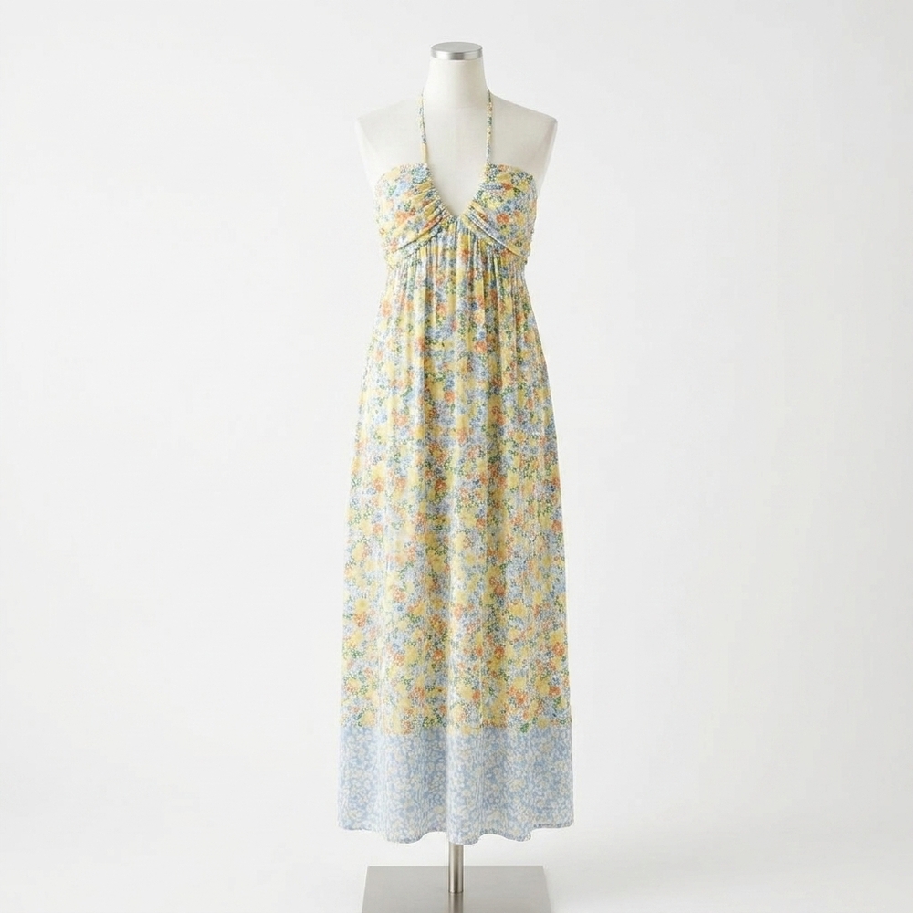 NEW MITTOSHOP flower border print ruching detail maxi dress in white multi